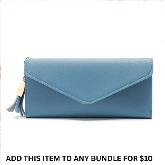 $10 ADD ON ITEM- Blue PU Leather Wallet Clutch Tassel Heart Charm Card Holder - Picture 1 of 6